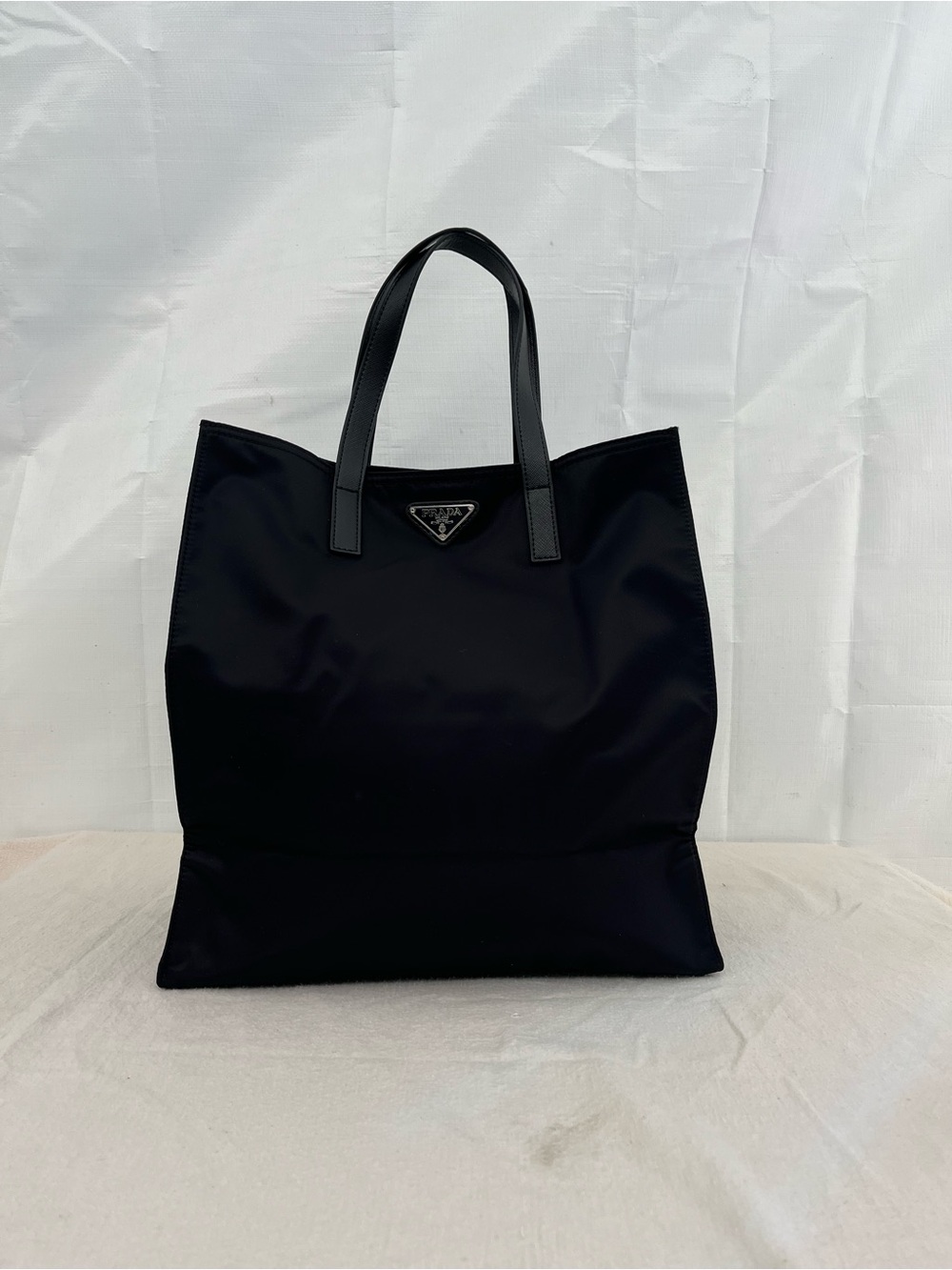 Tessuto Nylon Tote Saffiano Leather Silver Hardware
